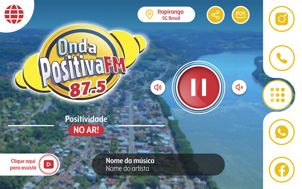 Tela horizontal do aplicativo Onda Positiva FM